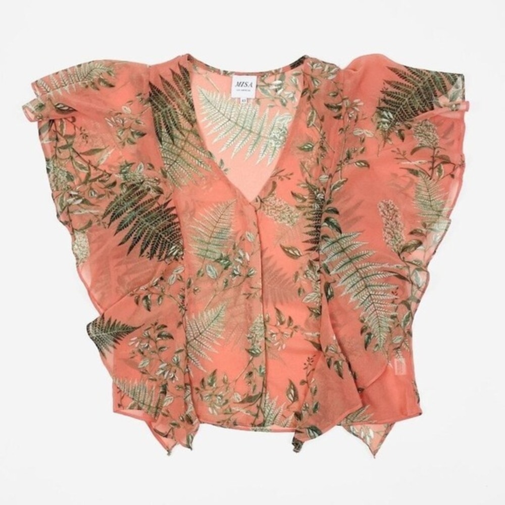 MISA Los Angeles Botanical Print Blouse Size XS Pink Boho Romantic Fairy‎ Summer - Picture 4 of 14